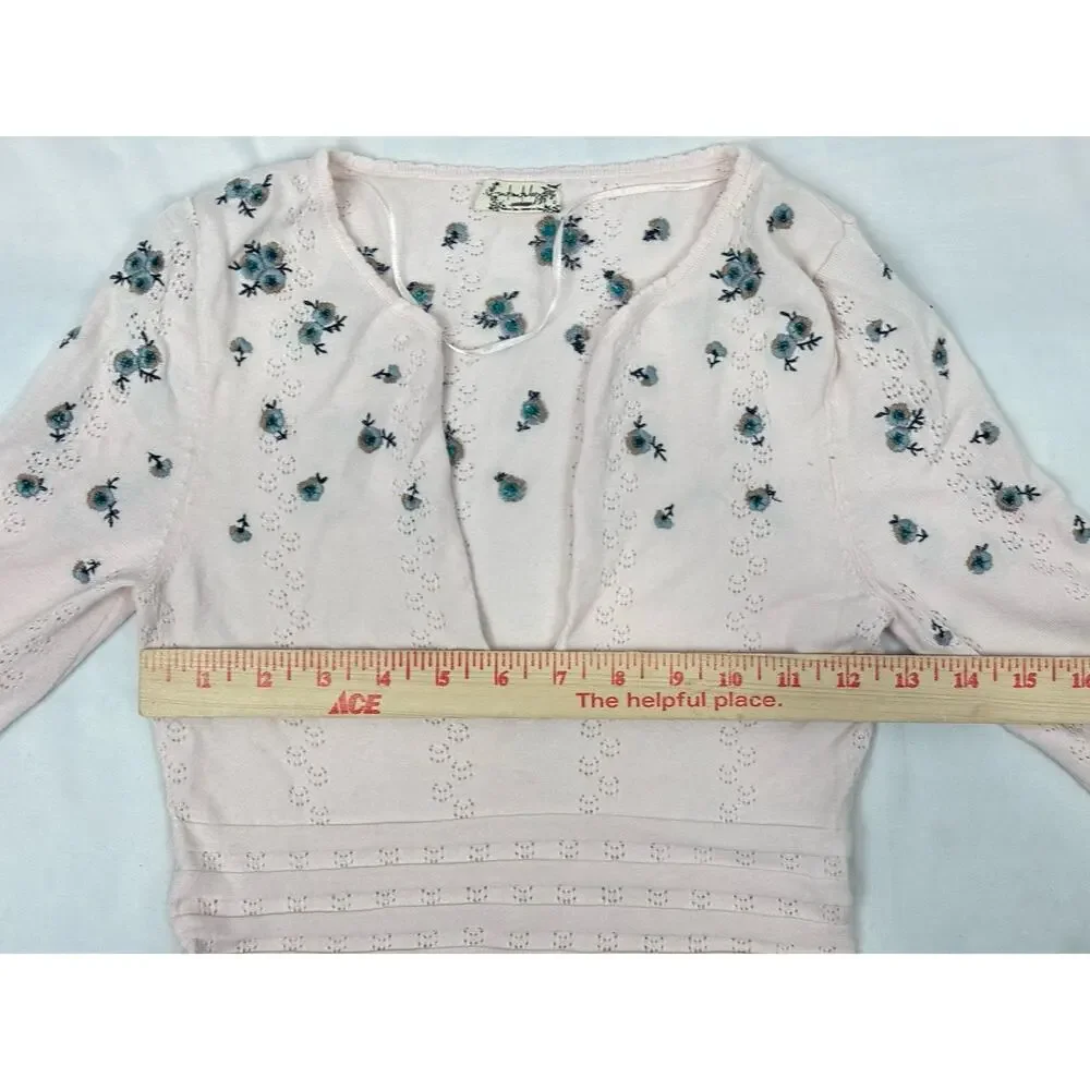 INTIMATELY FREE PEOPLE Chill Out Pointelle Crop Top Pink Floral Boho V-Neck XS